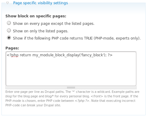 Block configuration page