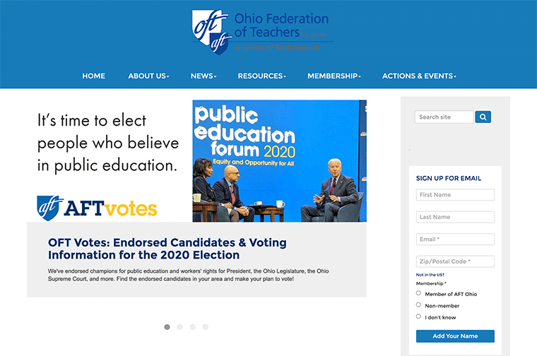 American Federation of Teachers (AFT) Stateweb desktop site screenshot