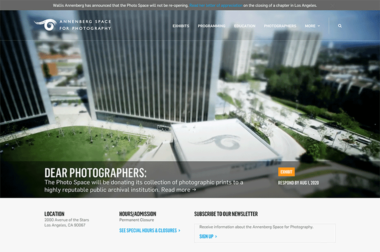 Annenberg Space for Photography desktop site screenshot