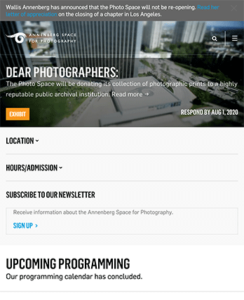 Annenberg Center for Photography homepage - tablet