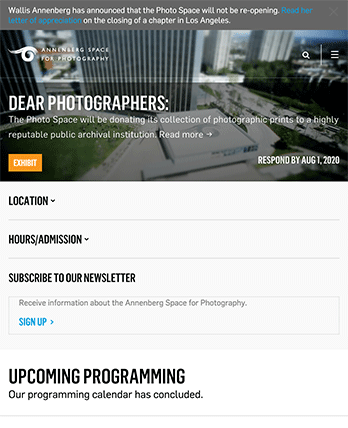 Annenberg Space for Photography tablet site screenshot