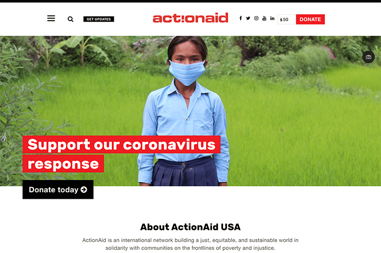 ActionAid USA desktop site screenshot