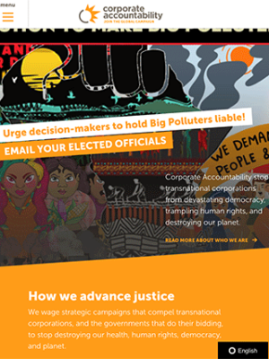 Corporate Accountability tablet site screenshot