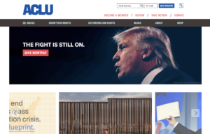 Screenshot of ACLU homepage, desktop layout