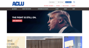 Screenshot of ACLU homepage, desktop layout