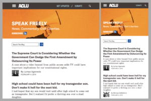 Screenshot of ACLU blog, tablet/mobile layout