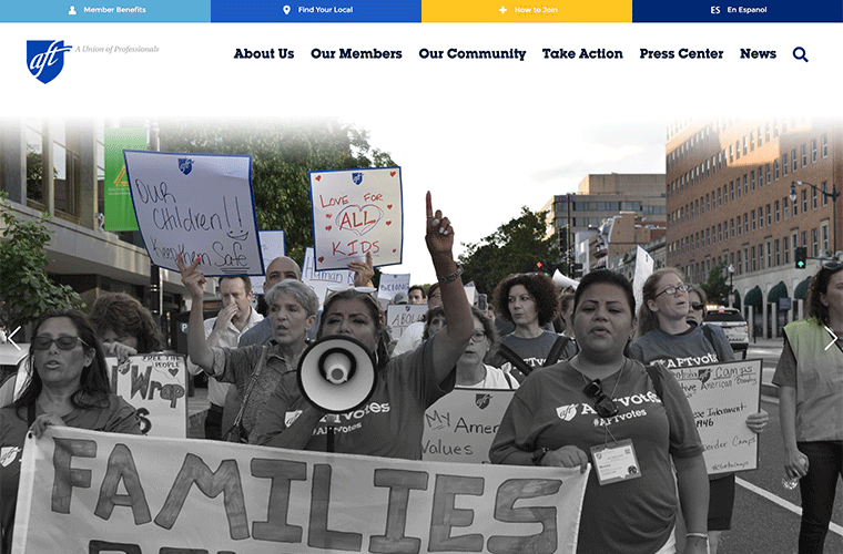 American Federation of Teachers desktop site screenshot
