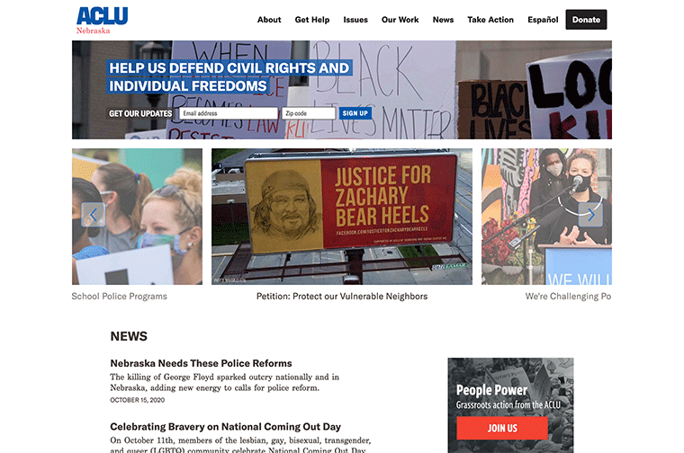 American Civil Liberties Union (ACLU) Affiliates desktop site screenshot