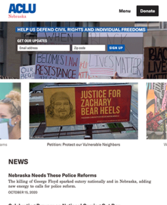 ACLU affiliate example homepage - tablet