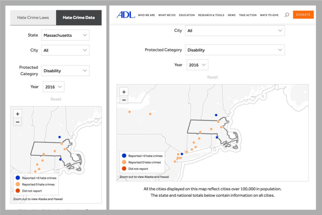 ADL Hate Crimes map screenshot