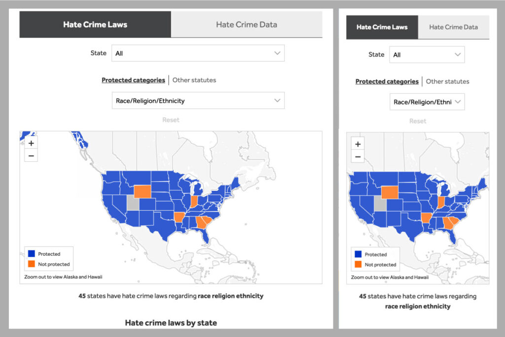 ADL Hate Crimes map screenshot