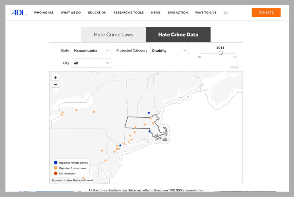 ADL Hate Crimes map screenshot