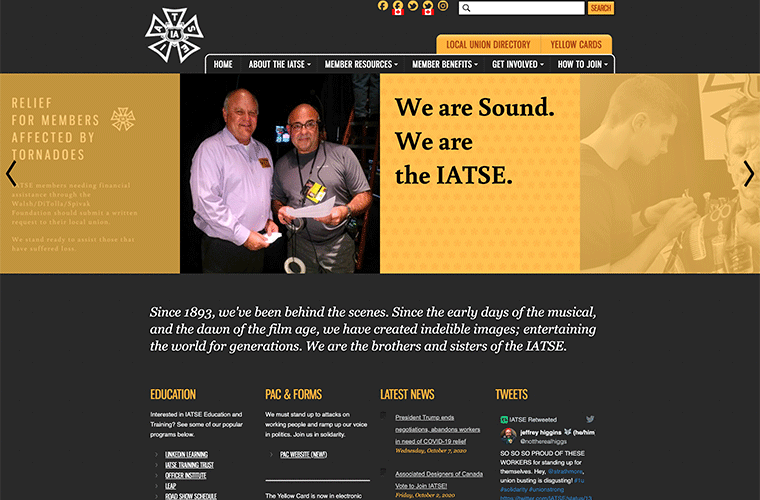 International Alliance of Theatrical Stage Employees (IATSE) desktop site screenshot