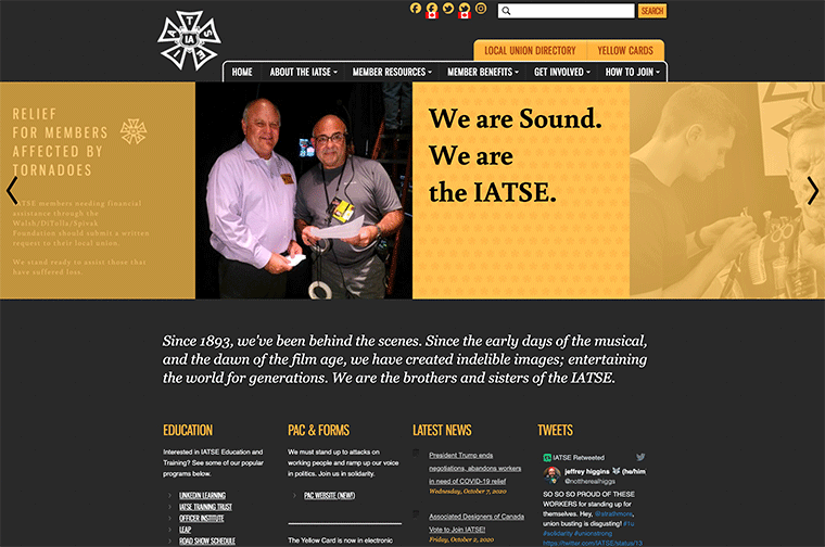 International Alliance of Theatrical Stage Employees (IATSE) desktop site screenshot