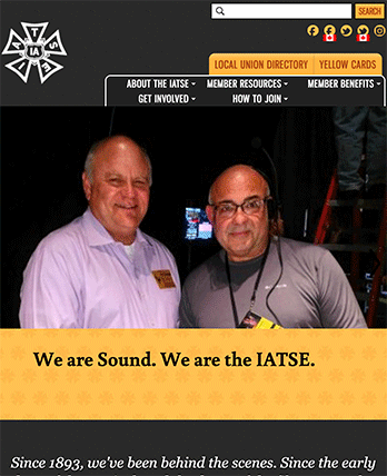 International Alliance of Theatrical Stage Employees (IATSE) tablet site screenshot