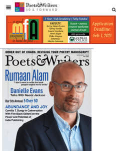 Poets and Writers homepage - tablet