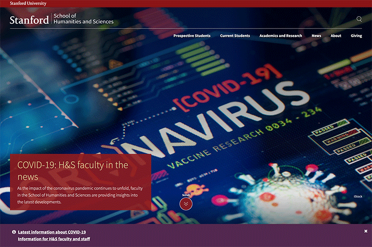 Stanford School of Humanities and Sciences desktop site screenshot