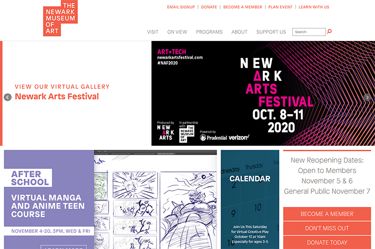 The Newark Museum of Art desktop site screenshot